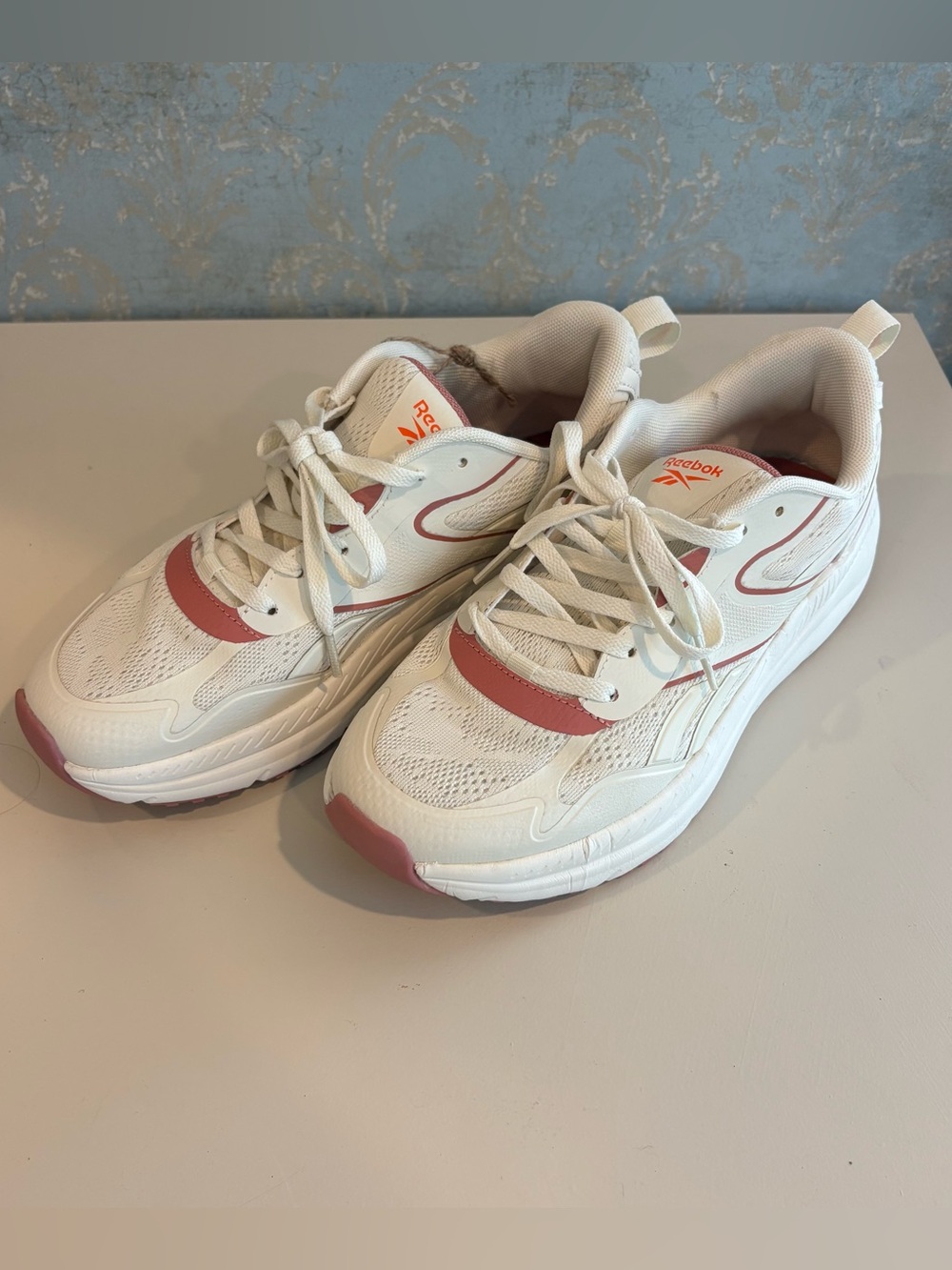 Reebok Women's White Sneakers with Pink Accents
